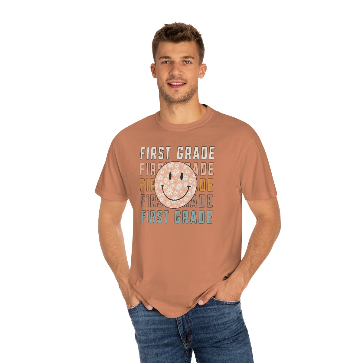 1st Grade Smiley Face Warm Colors Unisex Garment-Dyed PREMIUM T-shirt