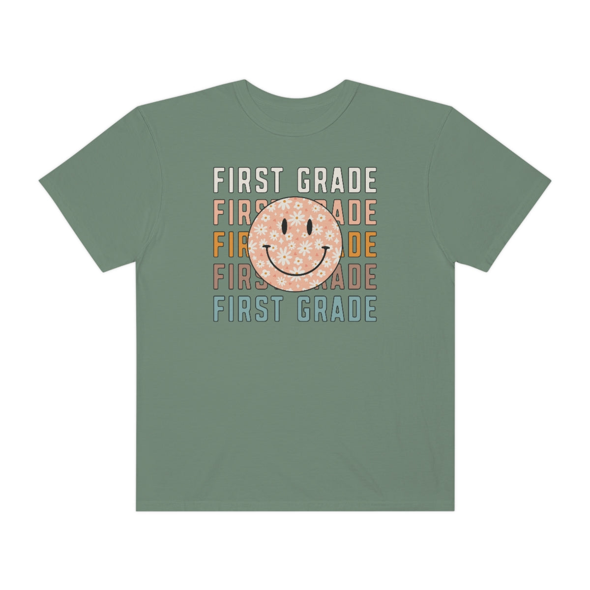 1st Grade Smiley Face Warm Colors Unisex Garment-Dyed PREMIUM T-shirt