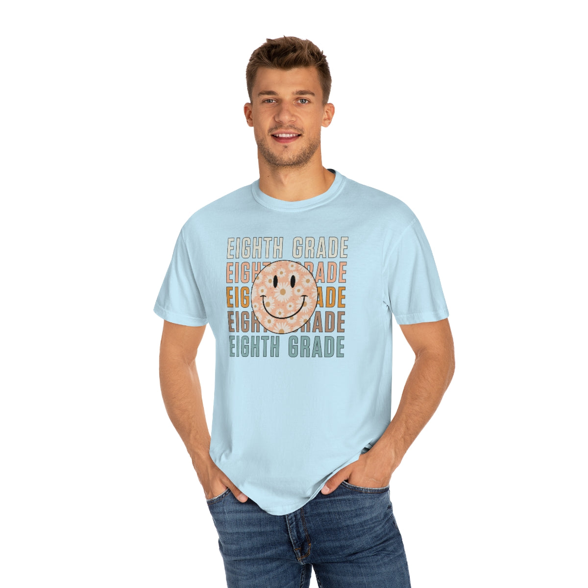 Eighth Grade Smiley Face Warm Colors Unisex Garment-Dyed PREMIUM T-shirt