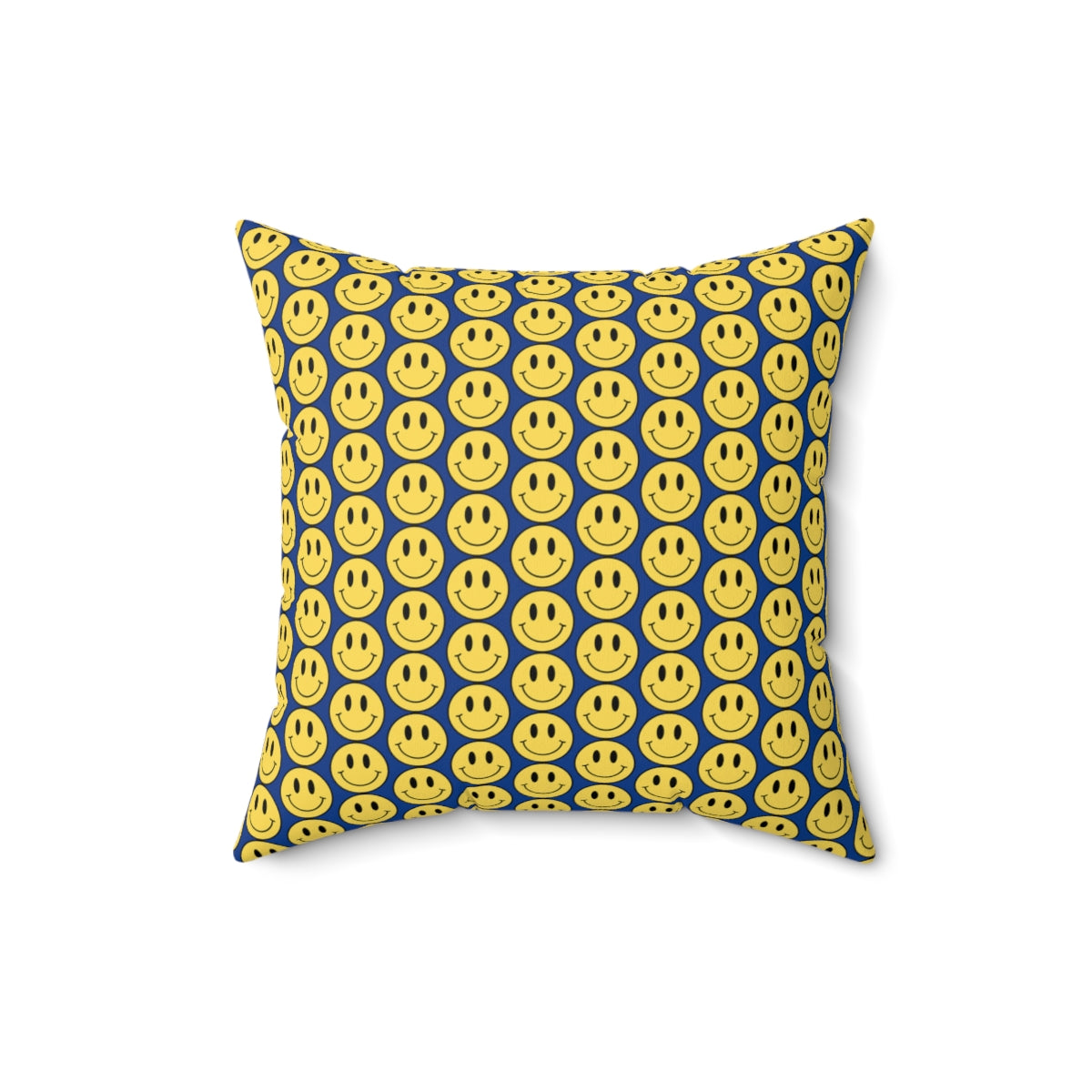 Yellow and Blue Smiley Face Pattern Spun Polyester Square Pillow