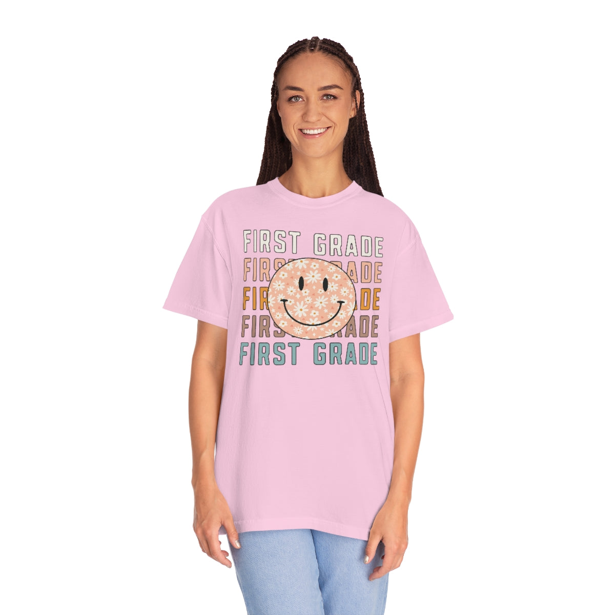 1st Grade Smiley Face Warm Colors Unisex Garment-Dyed PREMIUM T-shirt