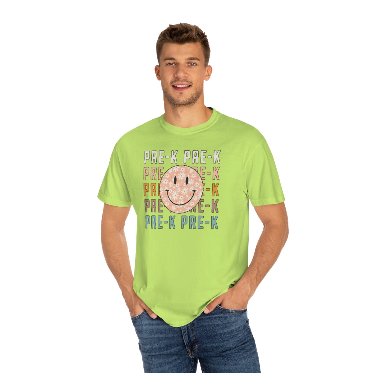 Pre-K Smiley Face Warm Colors Unisex Garment-Dyed PREMIUM T-shirt