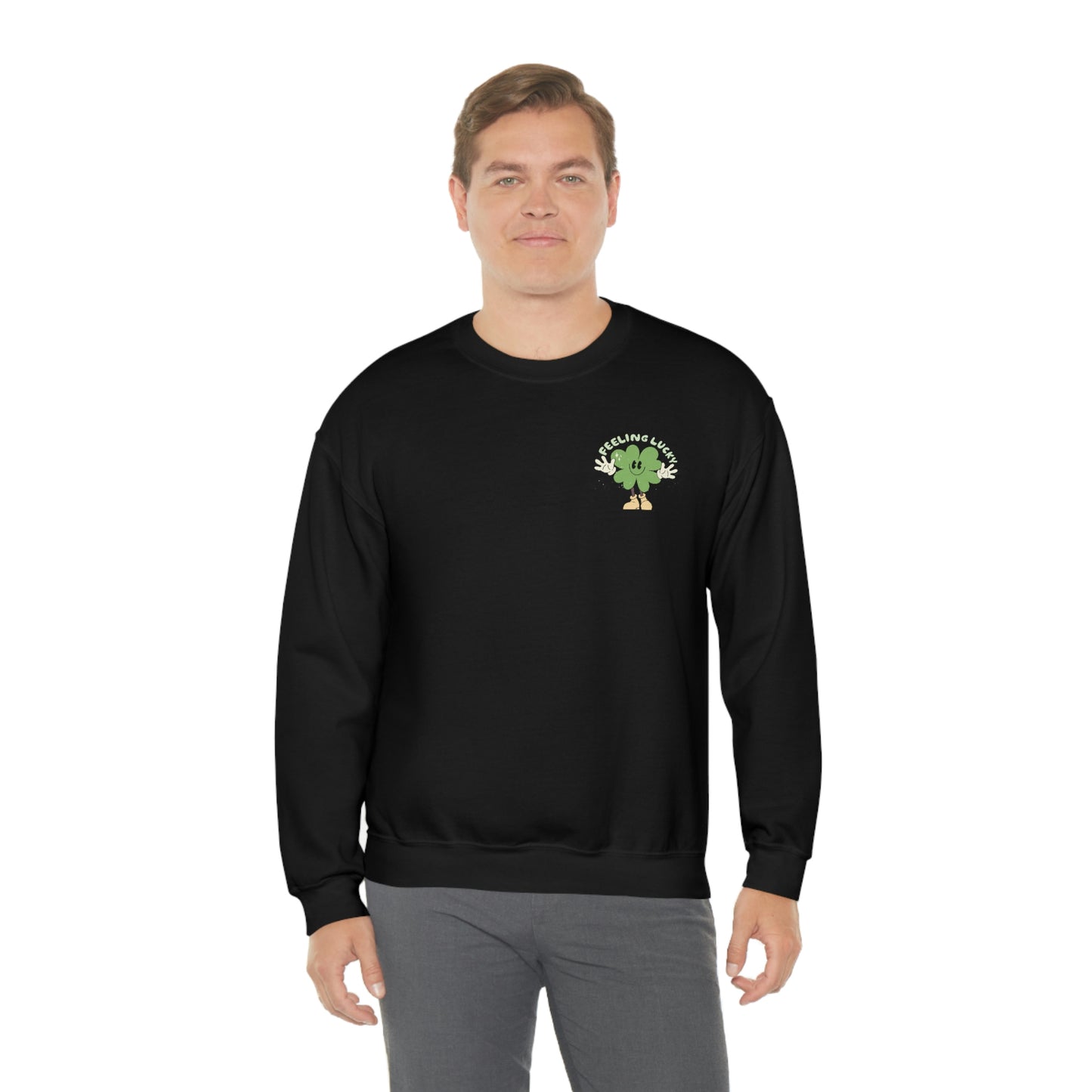 St. Patrick's Day "Feeling Lucky Shamrock" Front and Back Design Unisex Heavy Blend Crewneck Sweatshirt