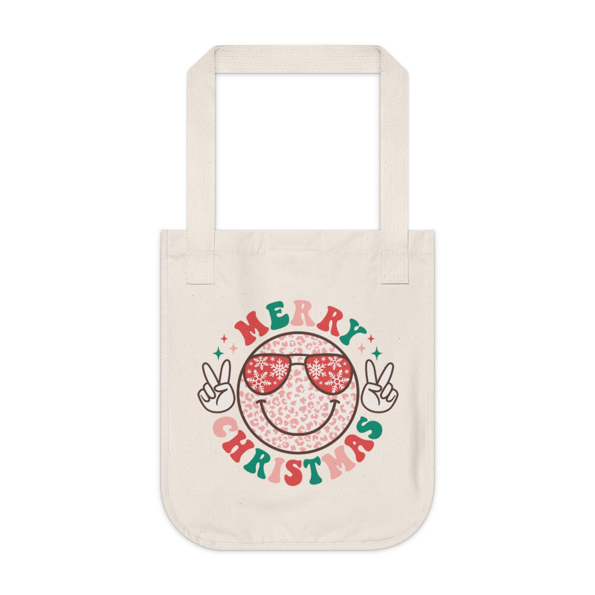 Merry Christmas Smiley Face Peach Sign Canvas Tote Bag