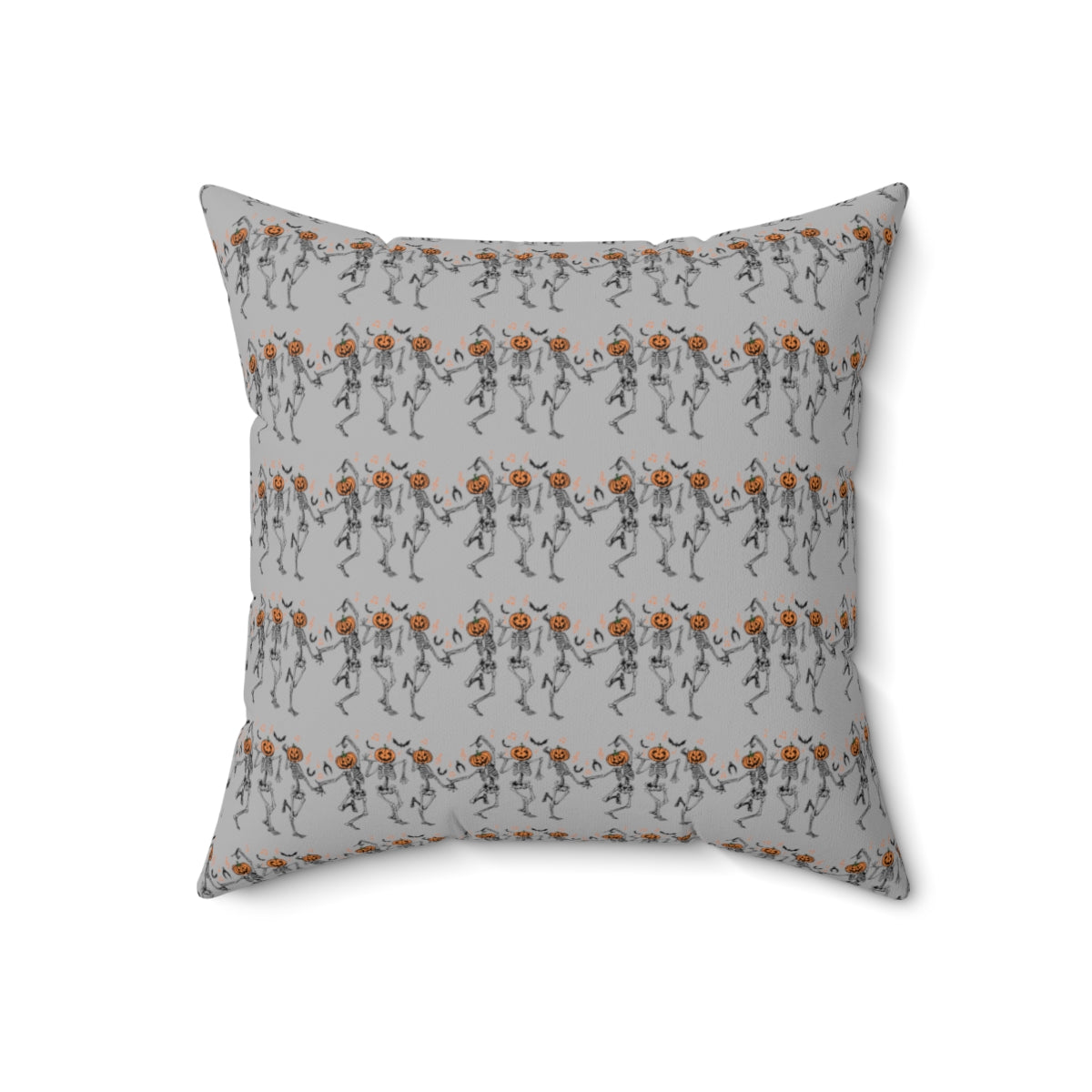 Gray Dancing Pumpkin Head Skeletons Pattern Fall Halloween Spun Polyester Square Pillow