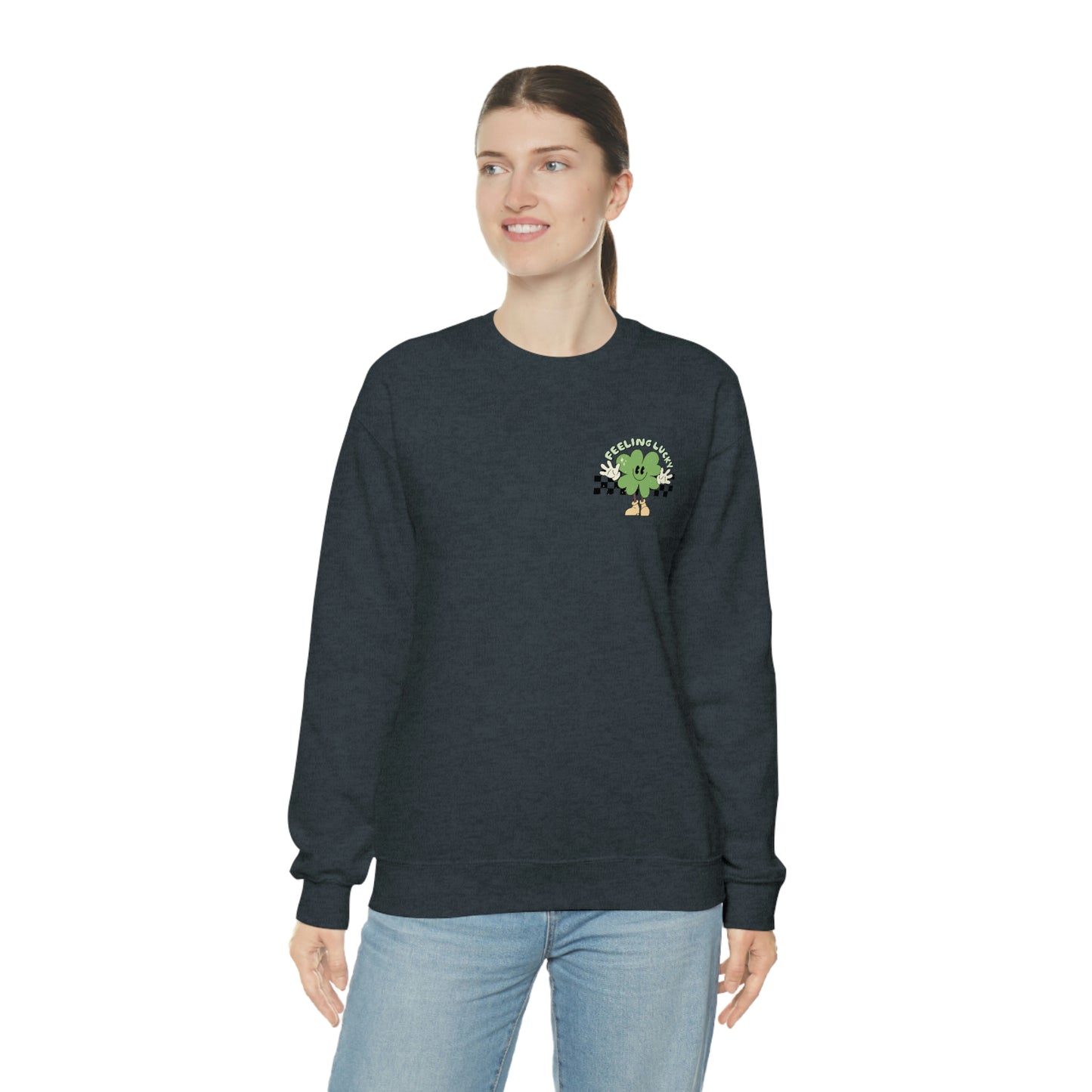 St. Patrick's Day "Feeling Lucky Shamrock" Front and Back Design Unisex Heavy Blend Crewneck Sweatshirt