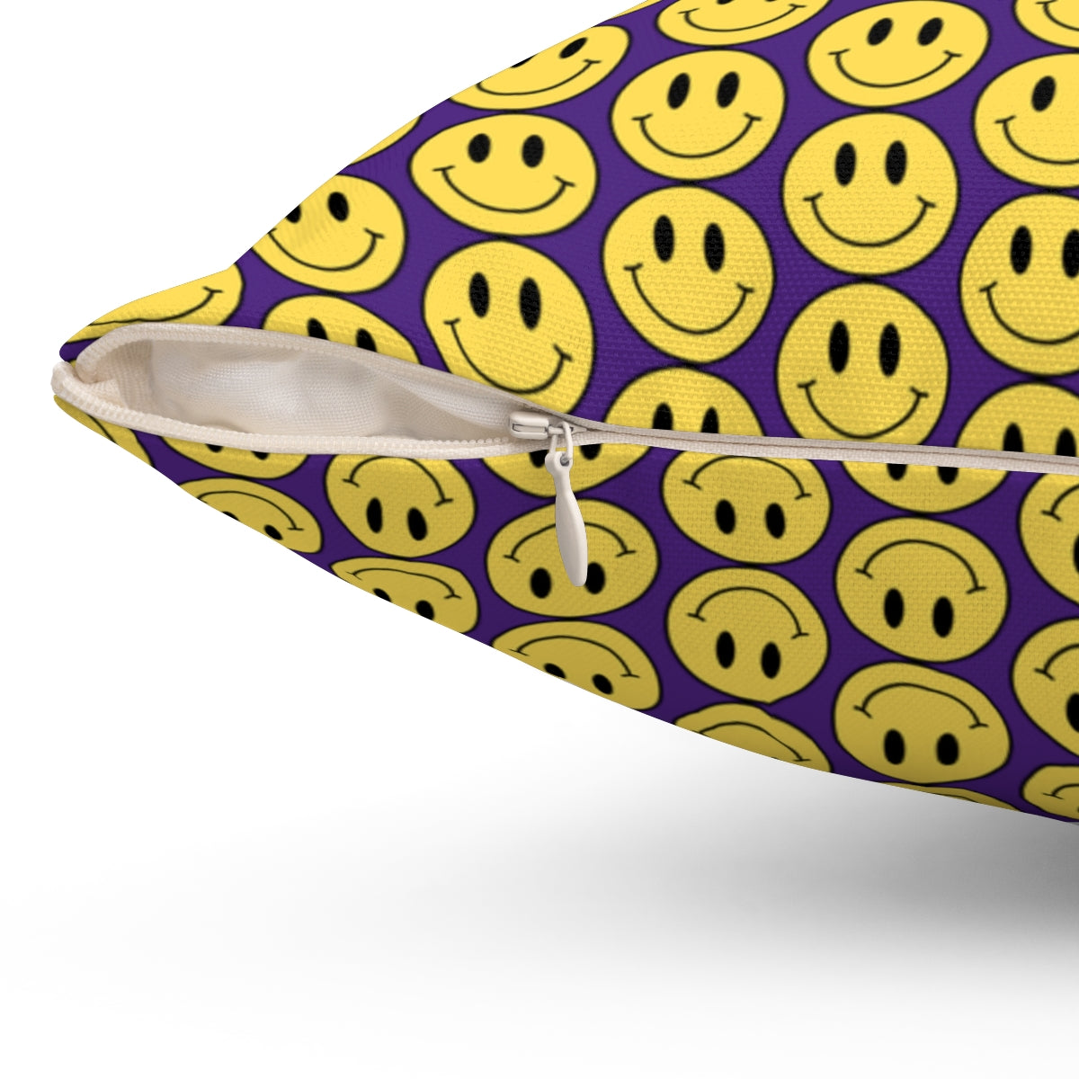 Yellow and Purple Smiley Face Pattern Spun Polyester Square Pillow