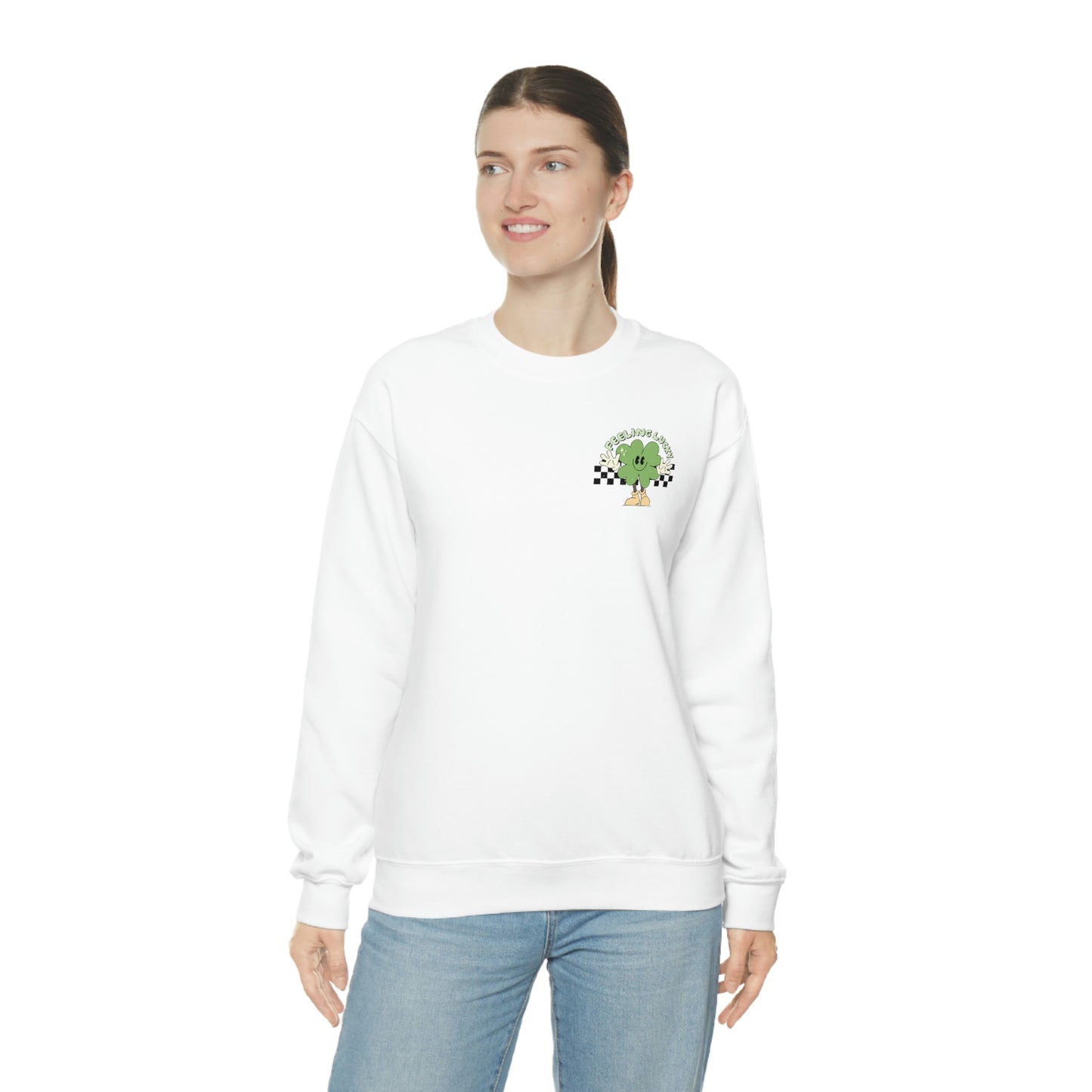 St. Patrick's Day "Feeling Lucky Shamrock" Front and Back Design Unisex Heavy Blend Crewneck Sweatshirt