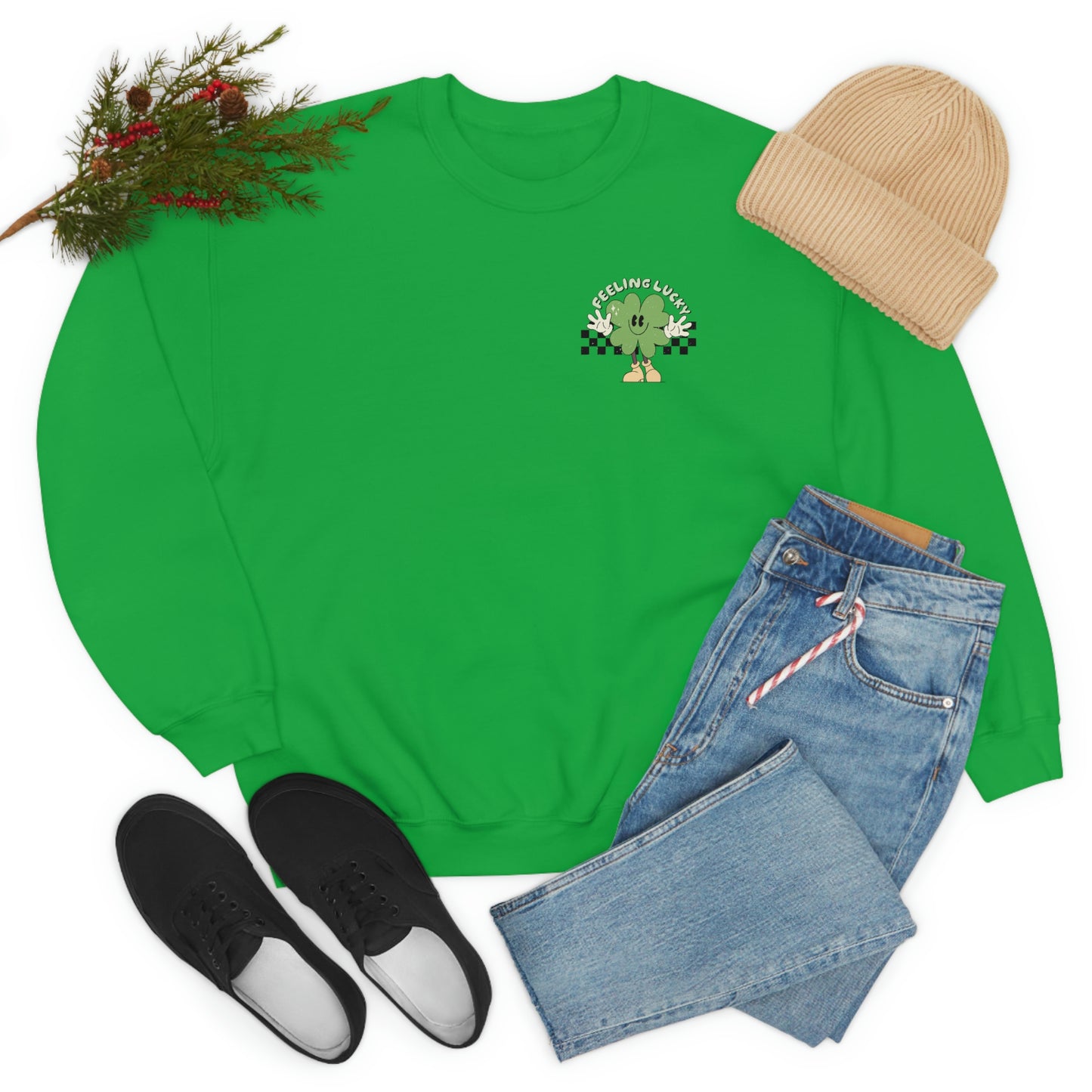 St. Patrick's Day "Feeling Lucky Shamrock" Front and Back Design Unisex Heavy Blend Crewneck Sweatshirt