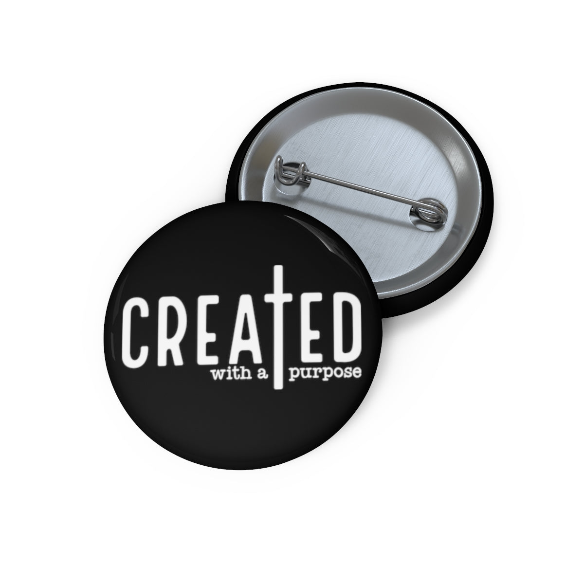 Black and White "Created with Purpose" Pin Buttons