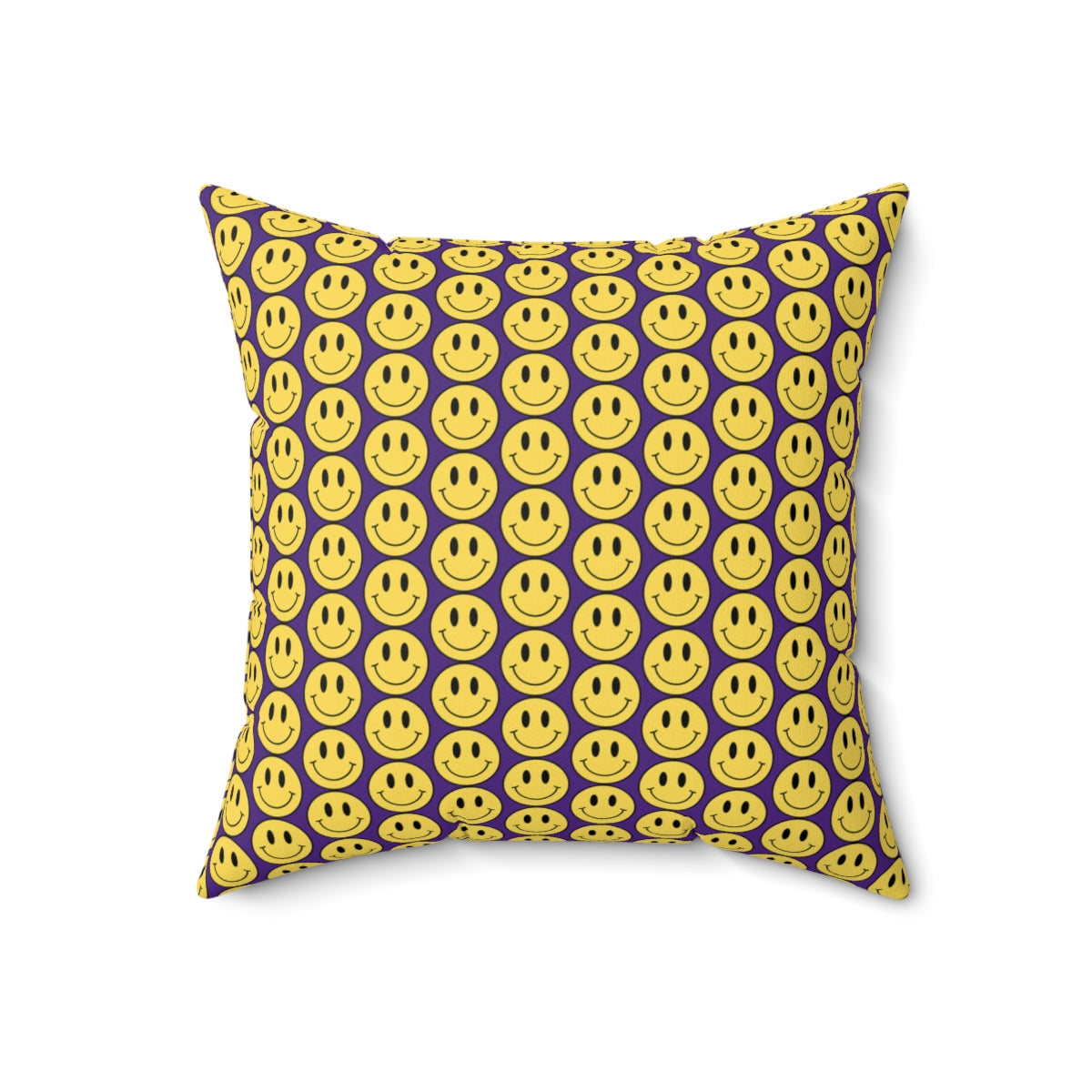 Yellow and Purple Smiley Face Pattern Spun Polyester Square Pillow