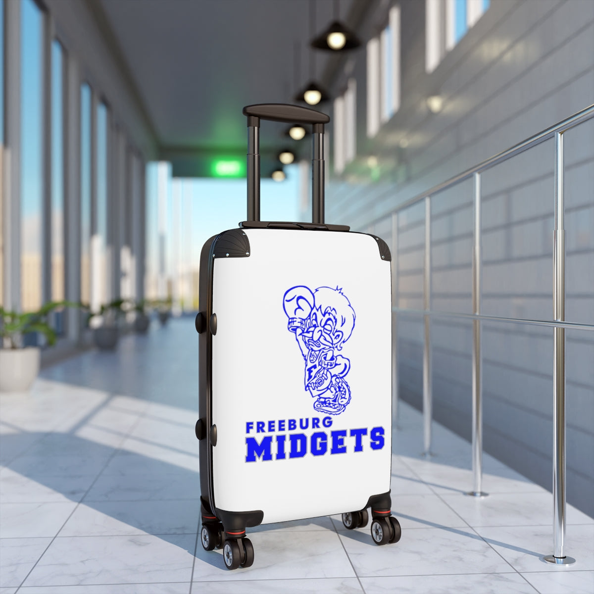 White Freeburg Midgets Suitcases - White Front/ Black Back