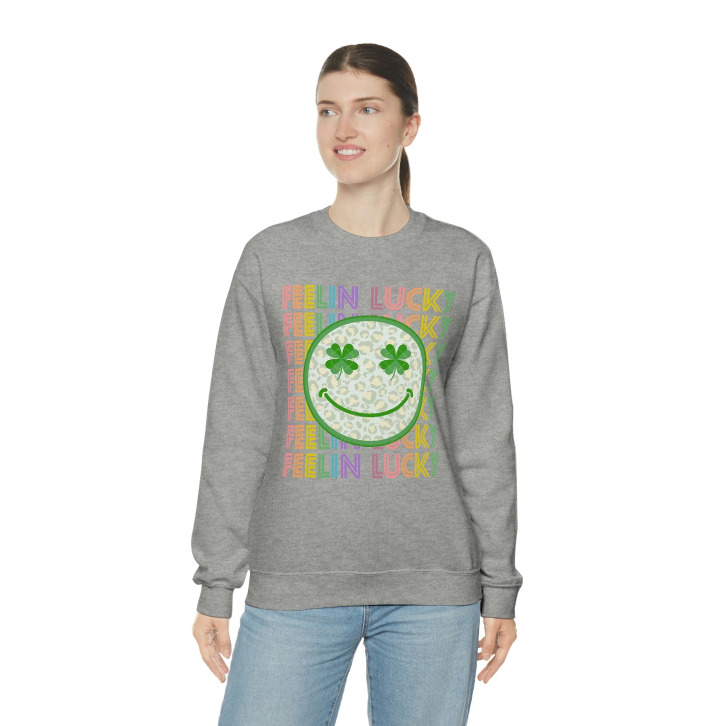 St. Patrick's Day "Feelin Lucky Smiley Face" Unisex Heavy Blend Crewneck Sweatshirt