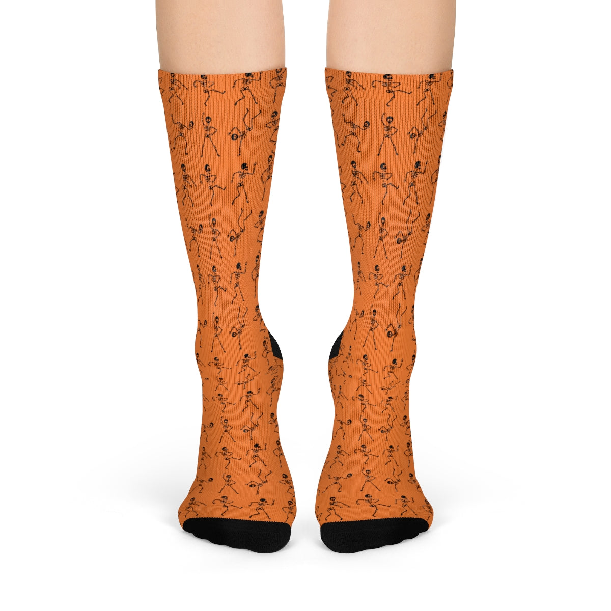 Orange Dancing Skeleton Pattern Crew Socks