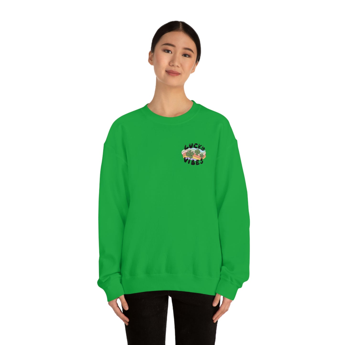 St. Patrick's Day "Lucky Vibes" Front and Back Design Unisex Heavy Blend Crewneck Sweatshirt