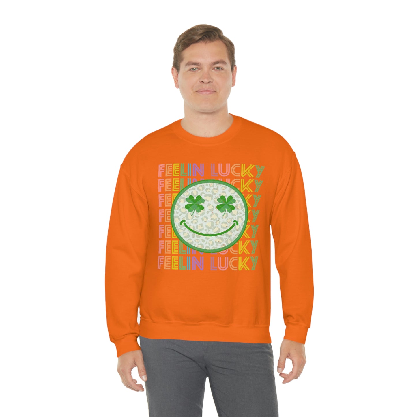 St. Patrick's Day "Feelin Lucky Smiley Face" Unisex Heavy Blend Crewneck Sweatshirt