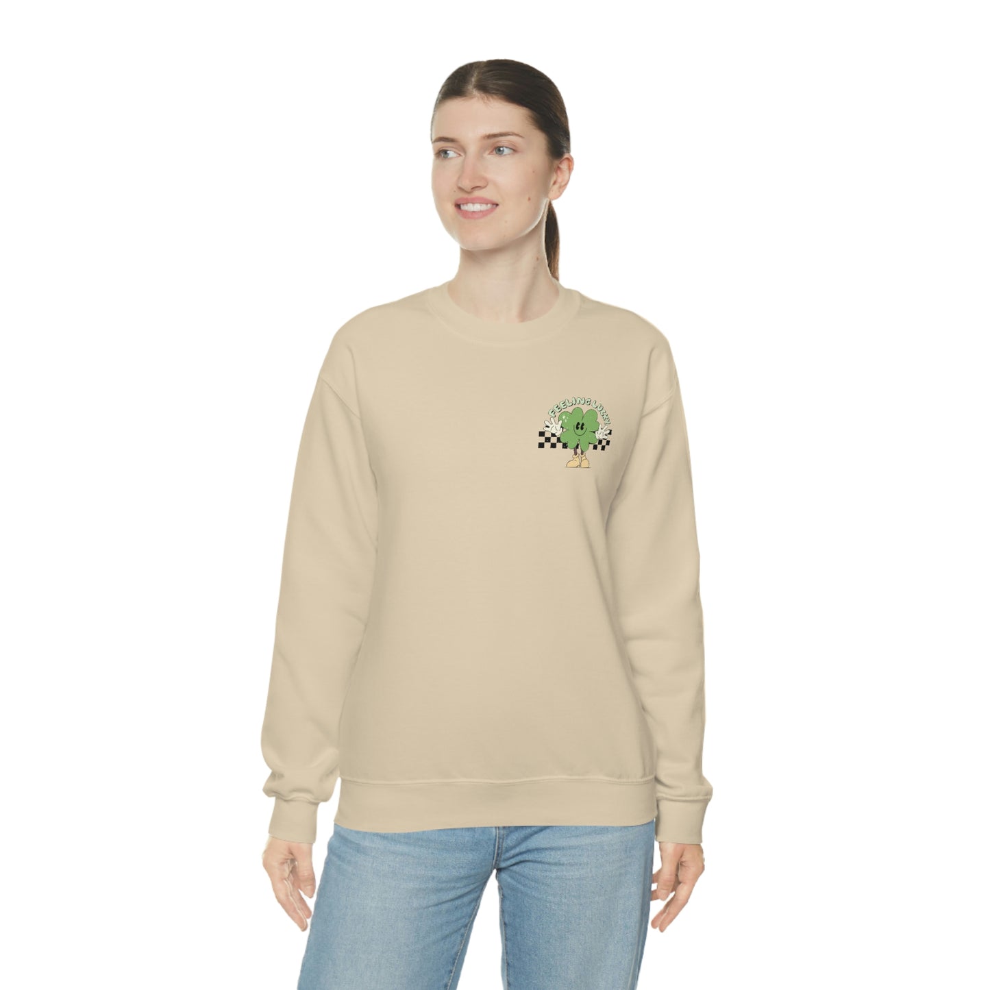 St. Patrick's Day "Feeling Lucky Shamrock" Front and Back Design Unisex Heavy Blend Crewneck Sweatshirt