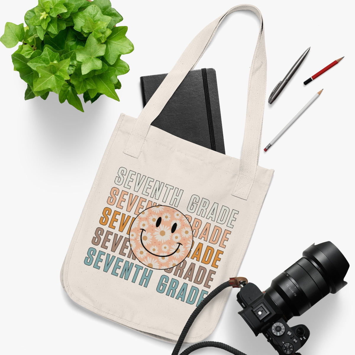 Seventh Grade Smiley Face Organic Canvas Tote Bag