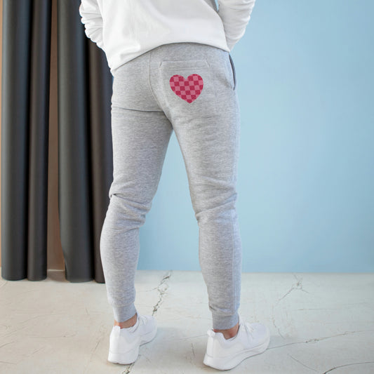 Pink and Red Checkered Board Heart Pattern Premium Fleece Joggers