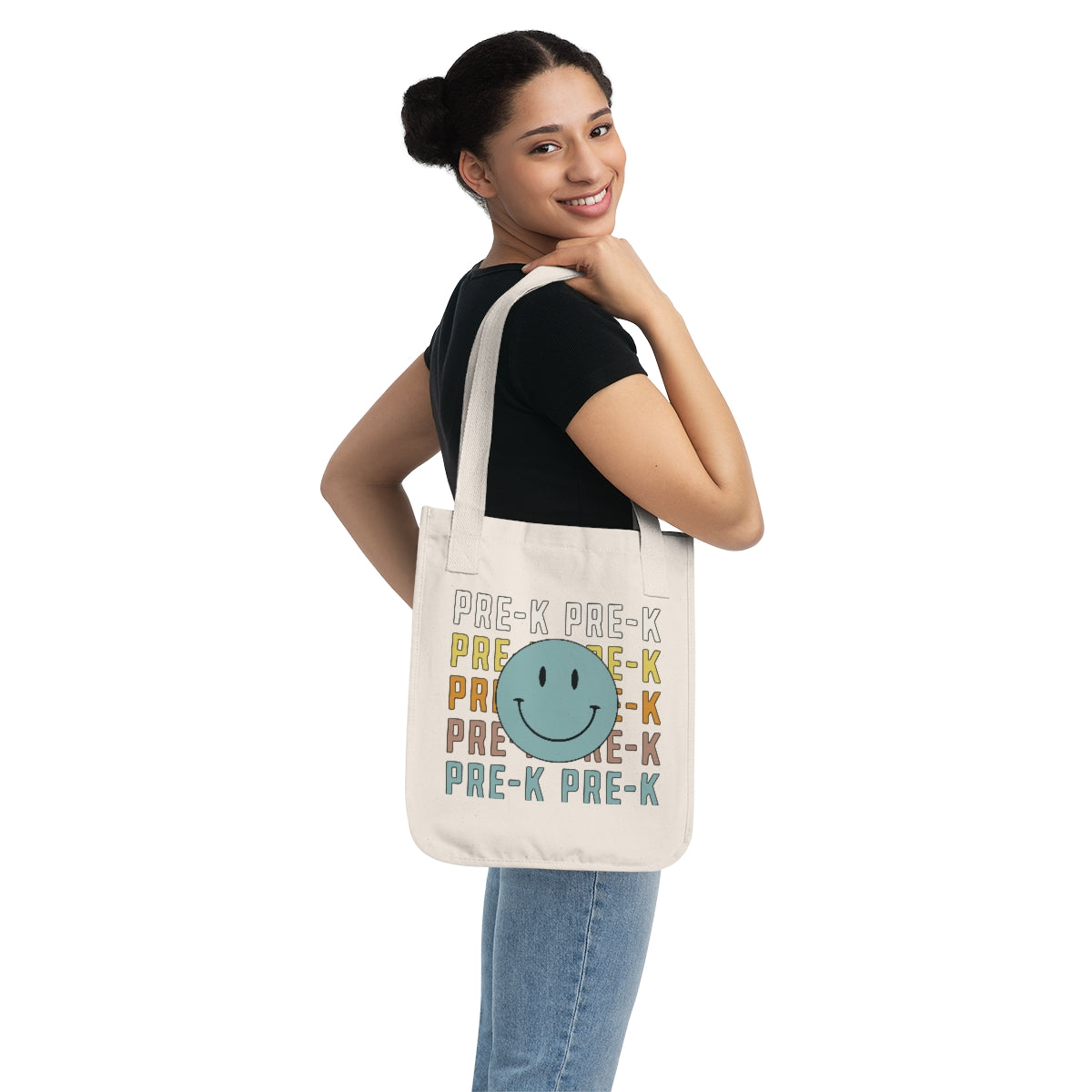 Pre-K Organic Smiley Face Canvas Tote Bag