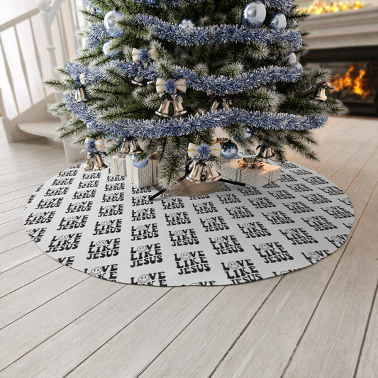 "Love Like Jesus" White Round Tree Skirt