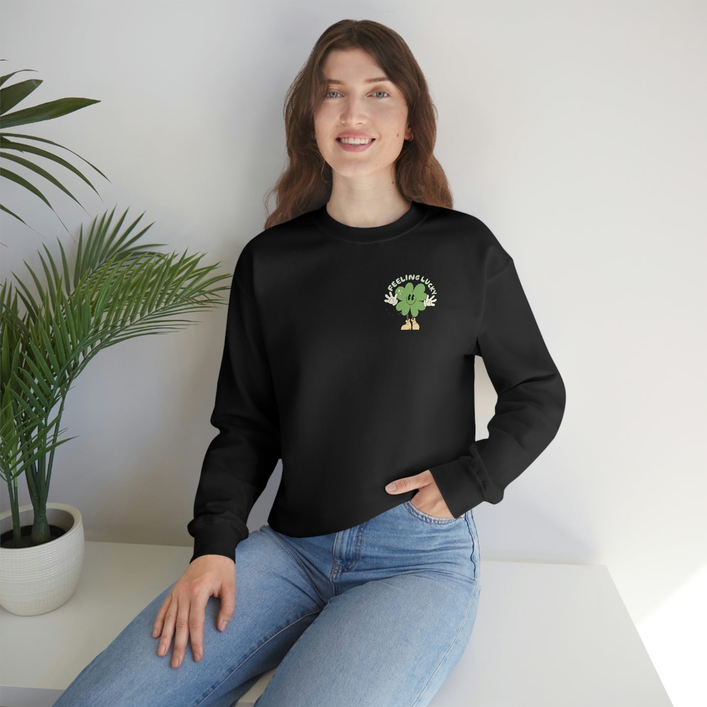 St. Patrick's Day "Feeling Lucky Shamrock" Front and Back Design Unisex Heavy Blend Crewneck Sweatshirt