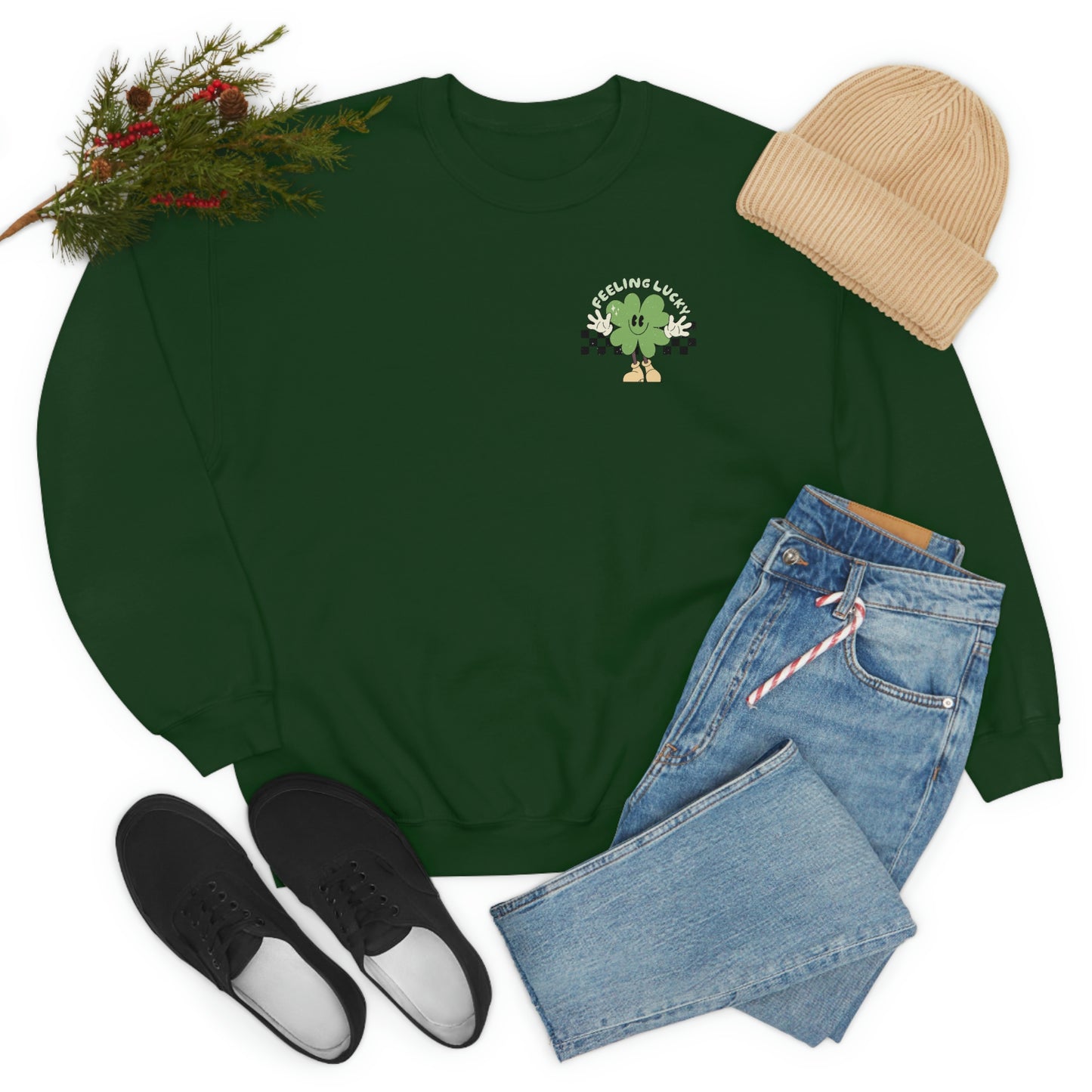 St. Patrick's Day "Feeling Lucky Shamrock" Front and Back Design Unisex Heavy Blend Crewneck Sweatshirt