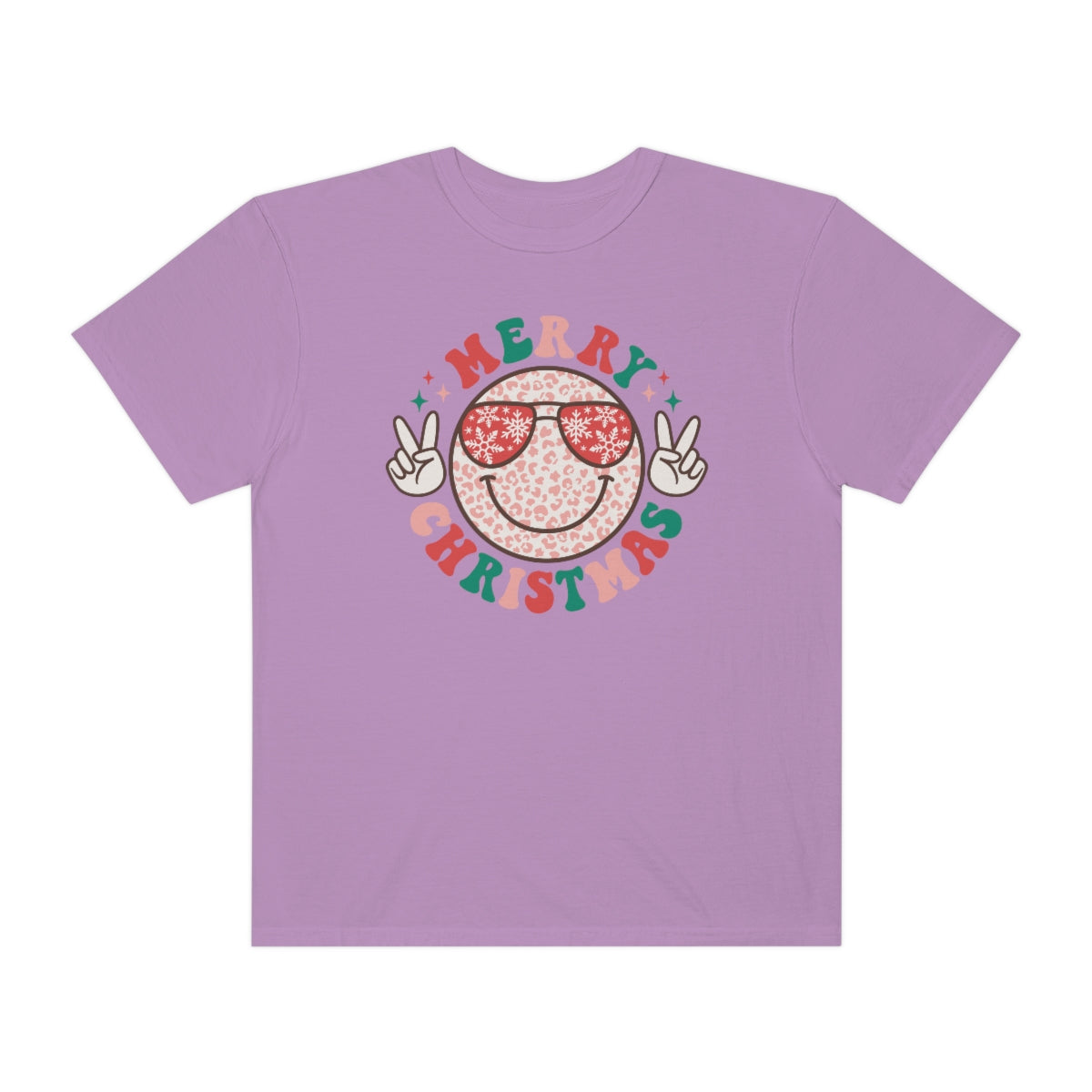 Merry Christmas Smiley Face Peace Sign Multi-Color Unisex Garment-Dyed Comfort Colors PREMIUM T-shirt