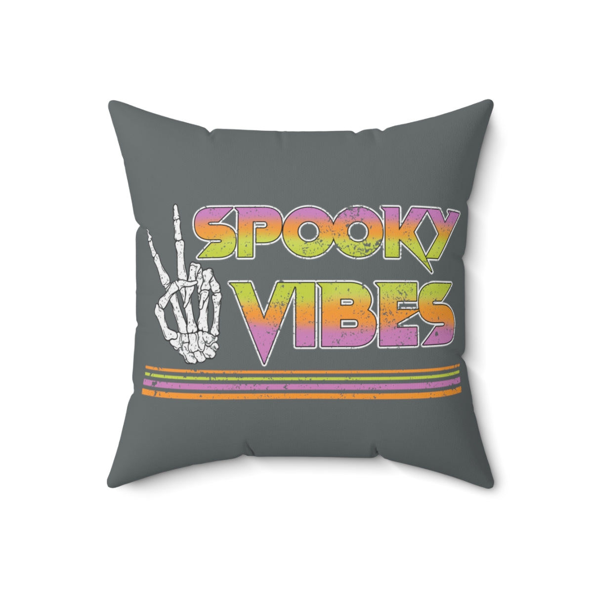 Gray 80's Spooky Vibes Fall Halloween Spun Polyester Square Pillow