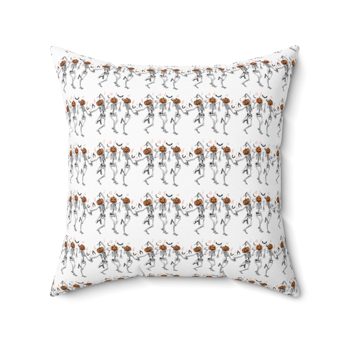 White Dancing Pumpkin Head Skeletons Pattern Fall Halloween Spun Polyester Square Pillow