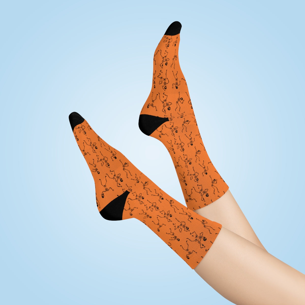 Orange Dancing Skeleton Pattern Crew Socks