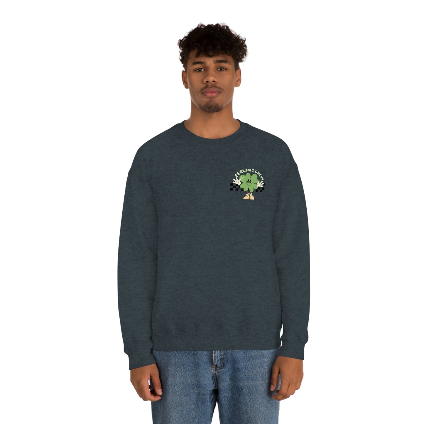 St. Patrick's Day "Feeling Lucky Shamrock" Front and Back Design Unisex Heavy Blend Crewneck Sweatshirt