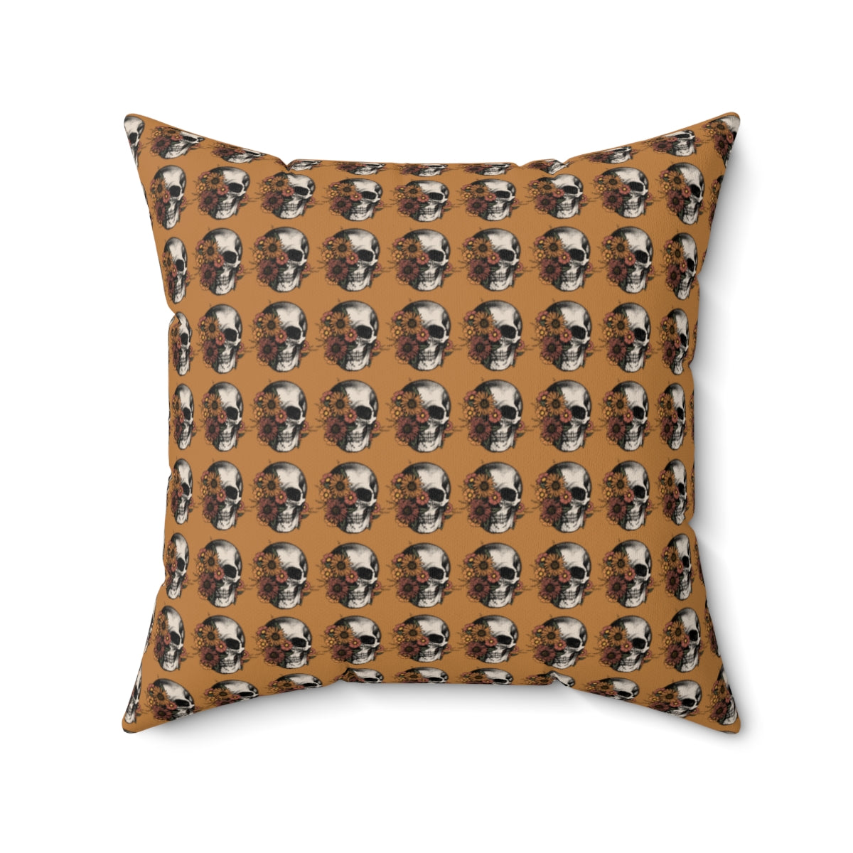 Light Brown Boho Floral Skeleton Pattern Fall Halloween Spun Polyester Square Pillow