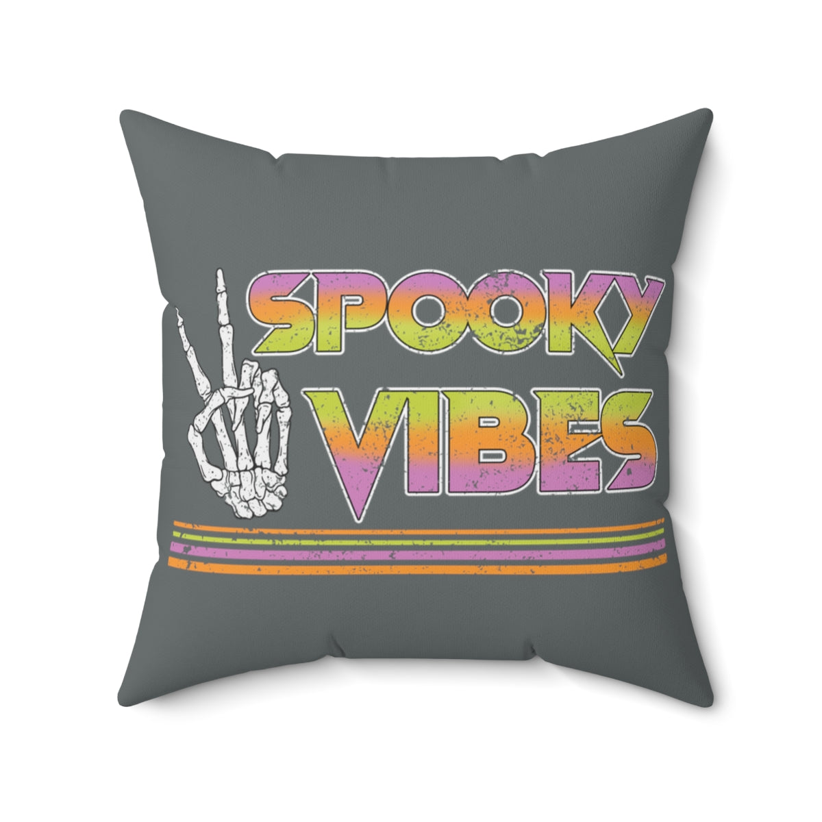 Gray 80's Spooky Vibes Fall Halloween Spun Polyester Square Pillow