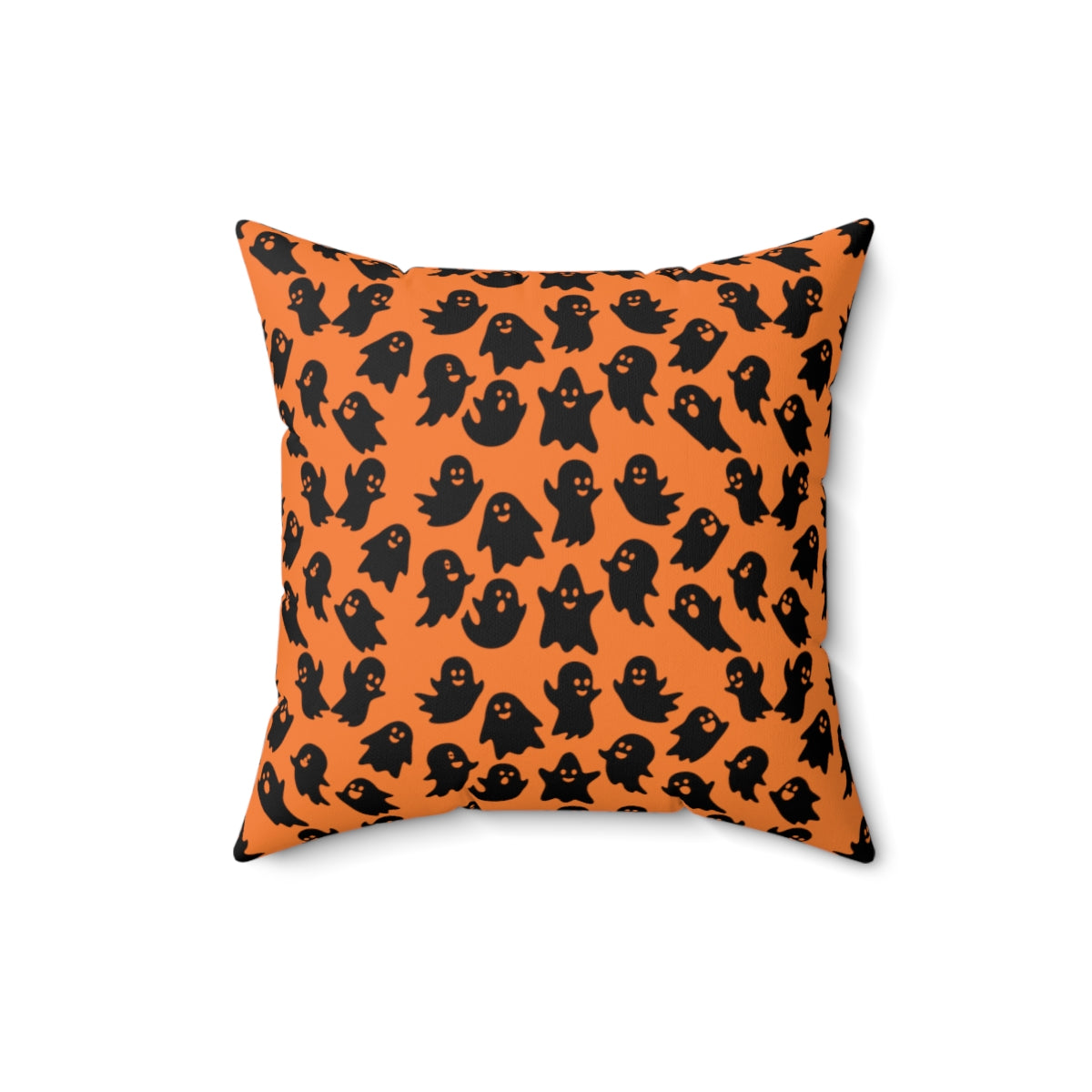 Orange Ghost Pattern Fall Halloween Spun Polyester Square Pillow