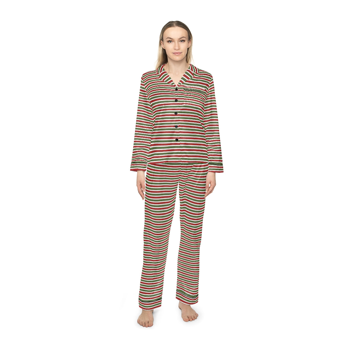 Christmas Striped and Candy Cane Pattern Women's Satin Pajamas (AOP)