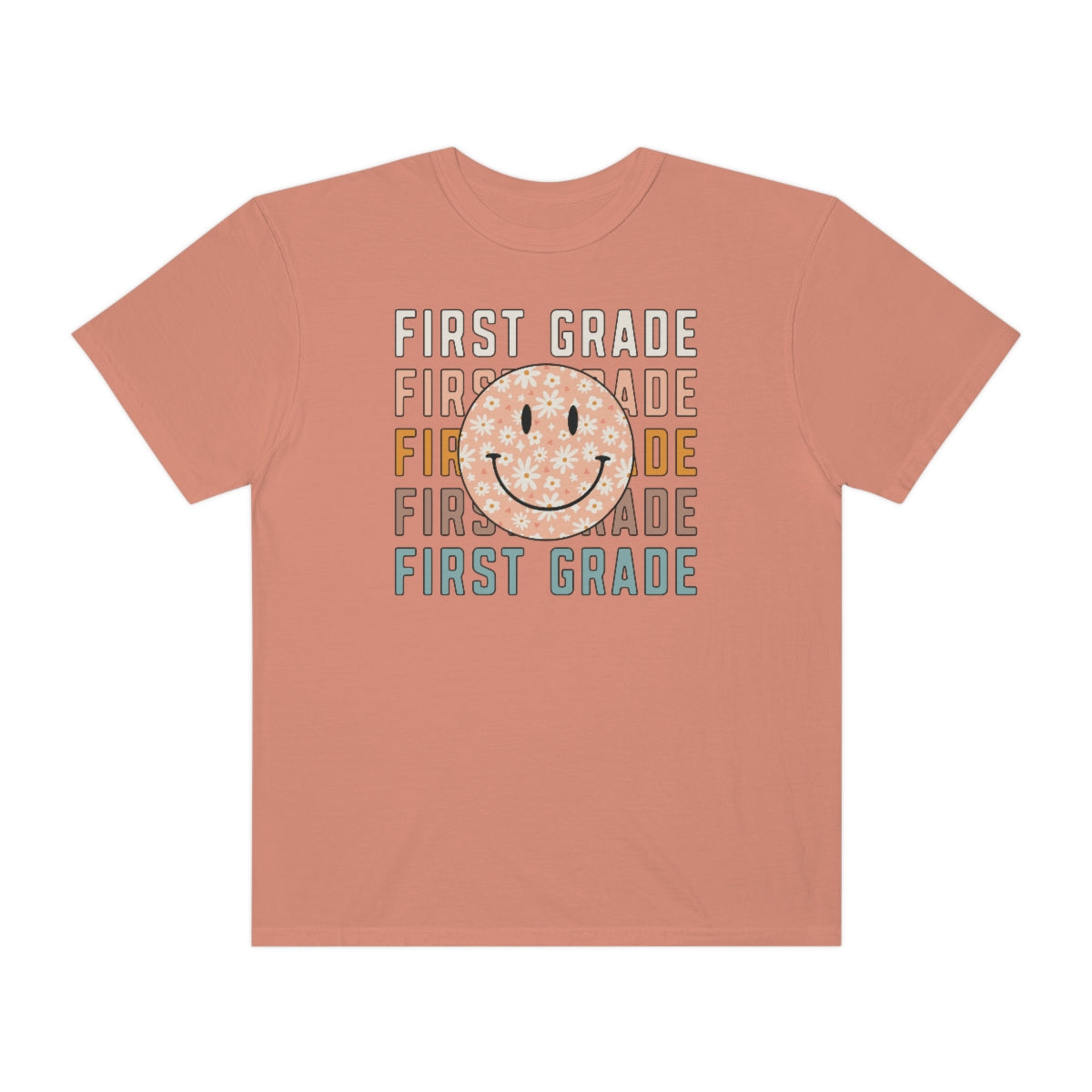 1st Grade Smiley Face Warm Colors Unisex Garment-Dyed PREMIUM T-shirt