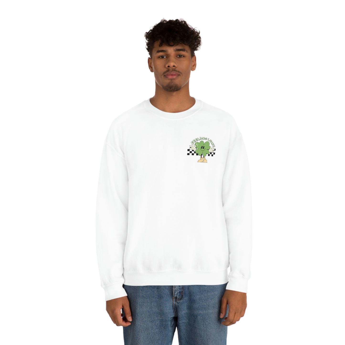 St. Patrick's Day "Feeling Lucky Shamrock" Front and Back Design Unisex Heavy Blend Crewneck Sweatshirt