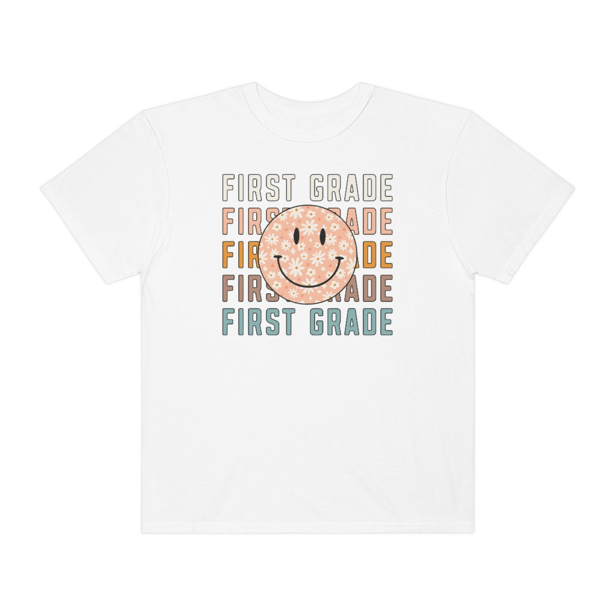 1st Grade Smiley Face Warm Colors Unisex Garment-Dyed PREMIUM T-shirt