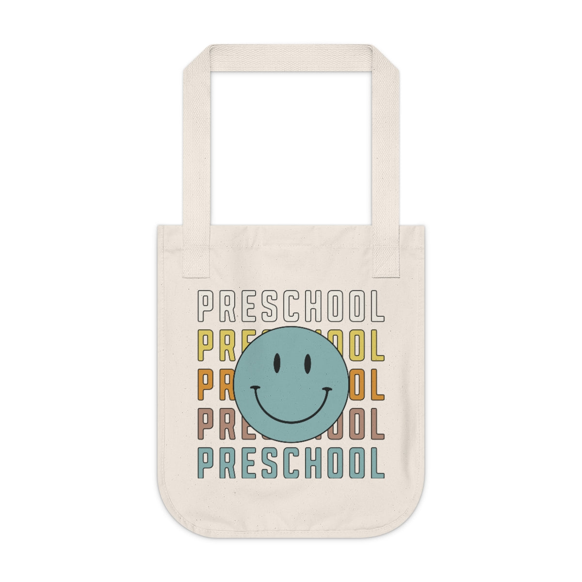 Preschool Organic Smiley Face Canvas Tote Bag