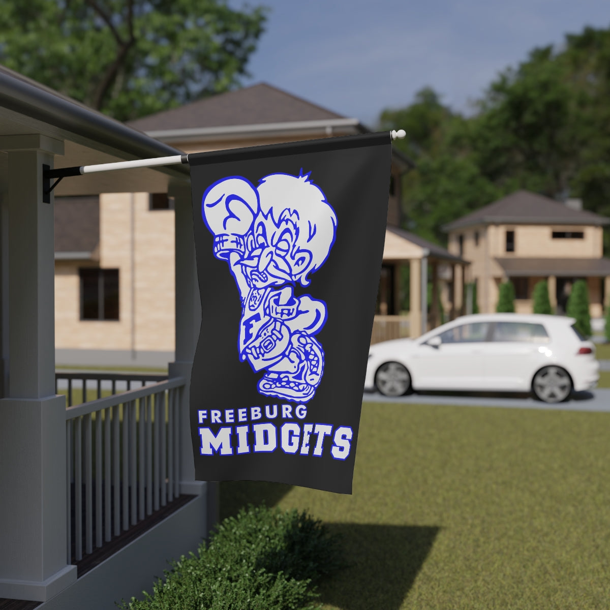 Black with White Print Freeburg Midget House Banner