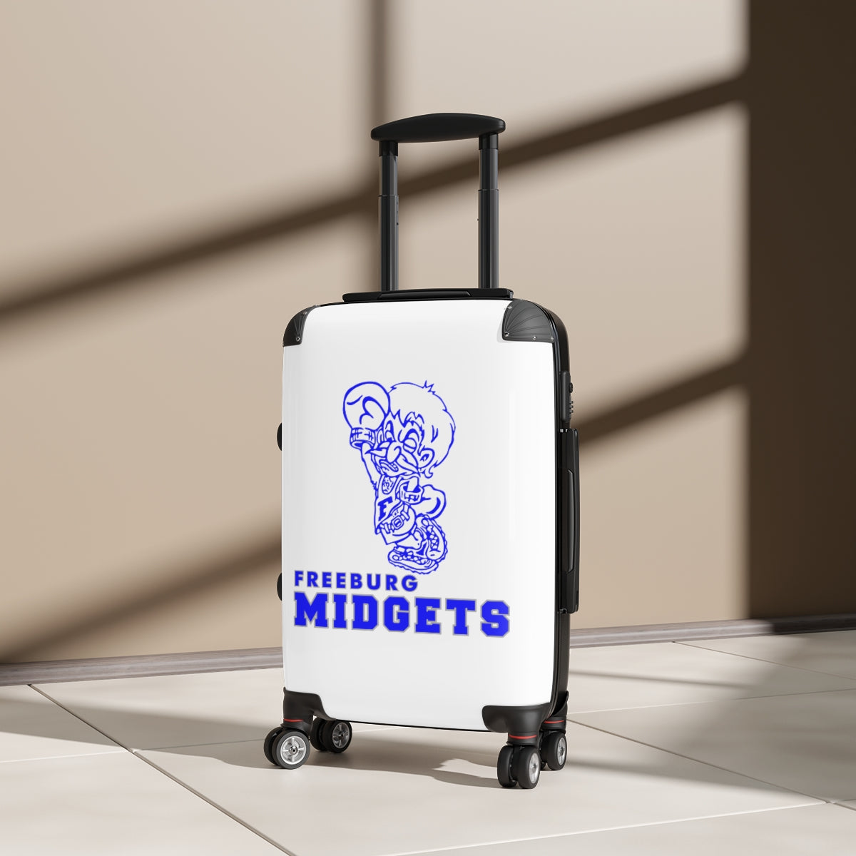 White Freeburg Midgets Suitcases - White Front/ Black Back