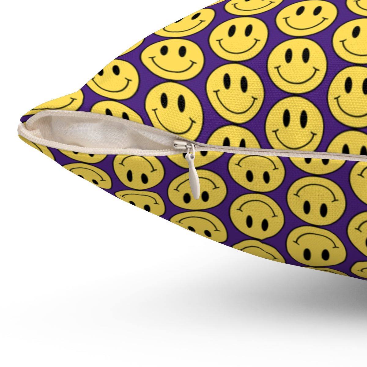 Yellow and Purple Smiley Face Pattern Spun Polyester Square Pillow