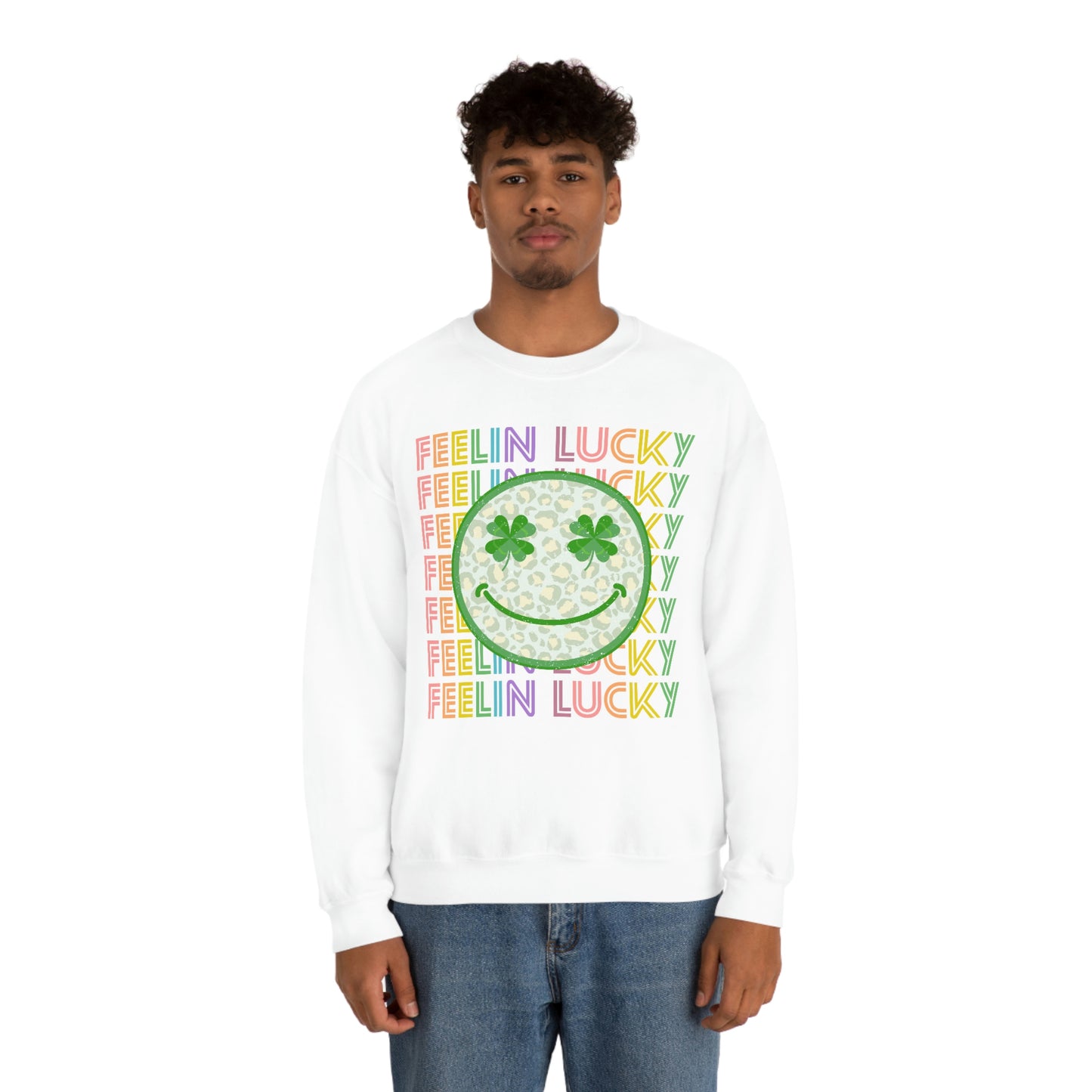 St. Patrick's Day "Feelin Lucky Smiley Face" Unisex Heavy Blend Crewneck Sweatshirt