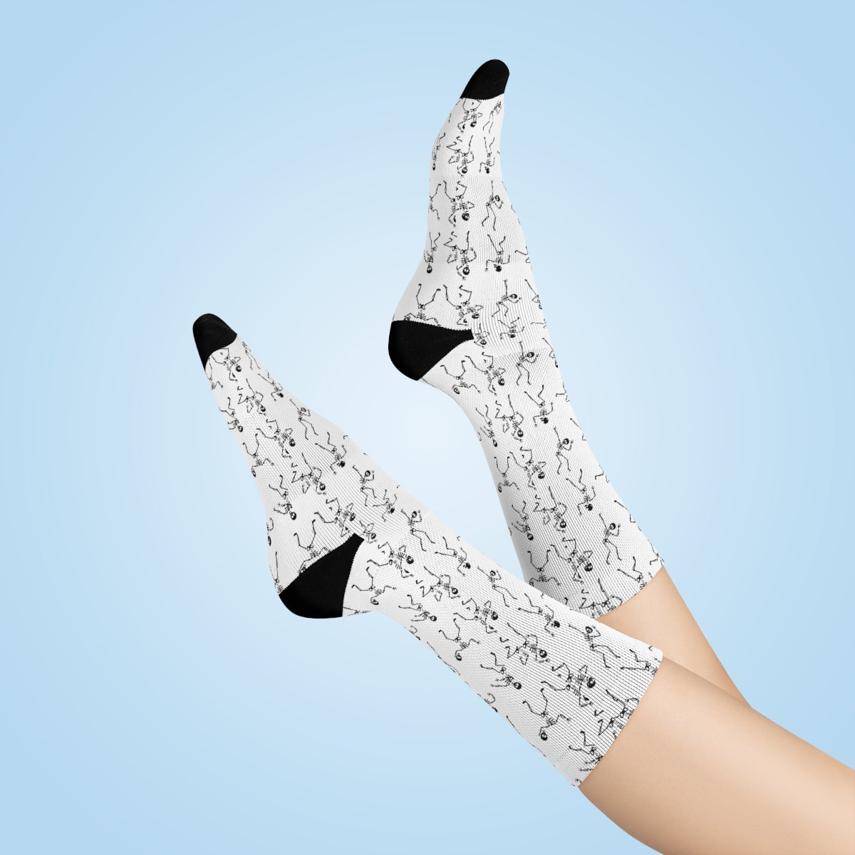 White Dancing Skeleton Pattern Crew Socks