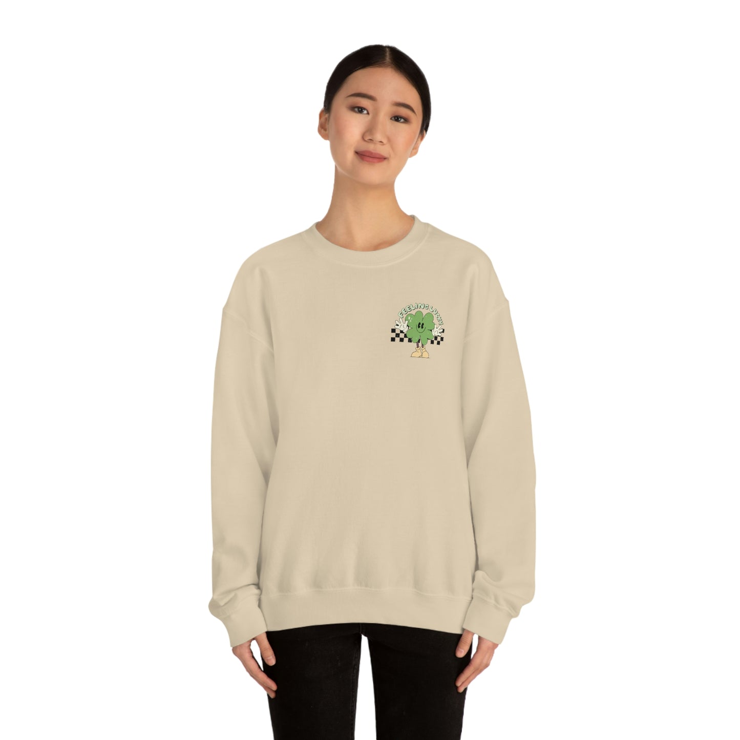 St. Patrick's Day "Feeling Lucky Shamrock" Front and Back Design Unisex Heavy Blend Crewneck Sweatshirt