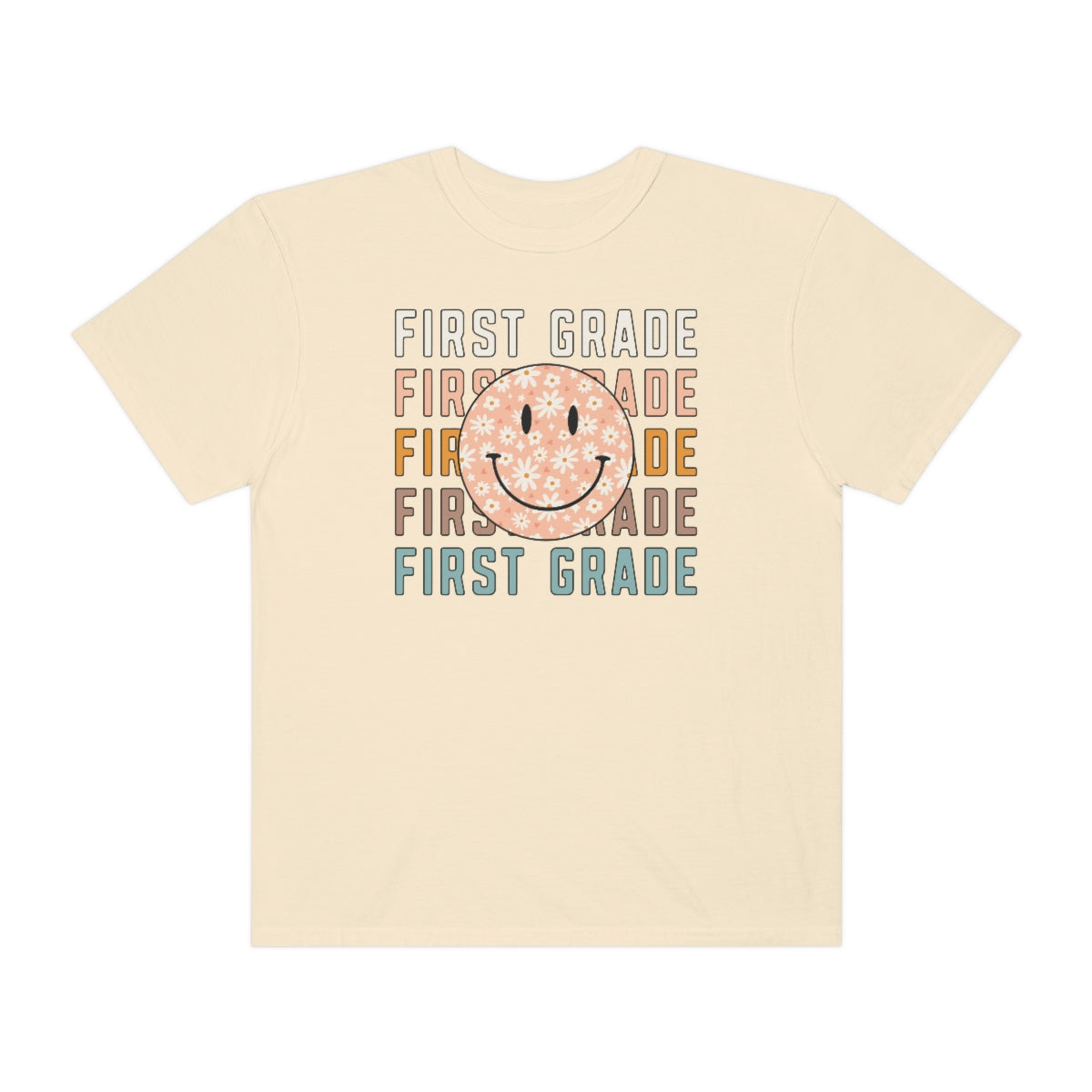 1st Grade Smiley Face Warm Colors Unisex Garment-Dyed PREMIUM T-shirt