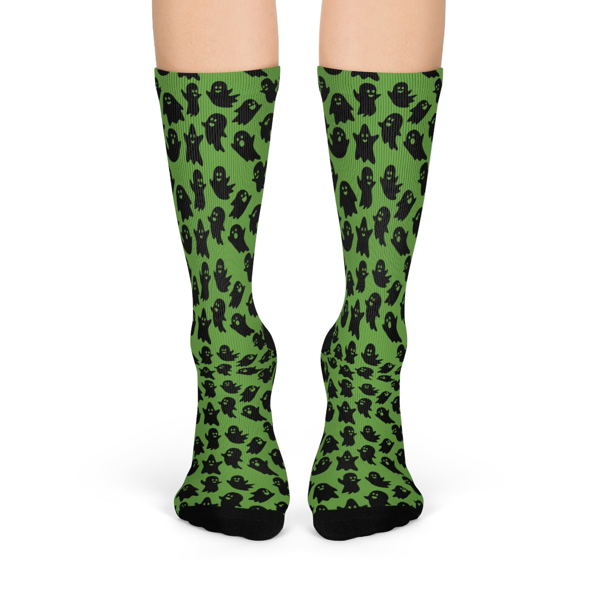 Green Ghost Pattern Crew Socks