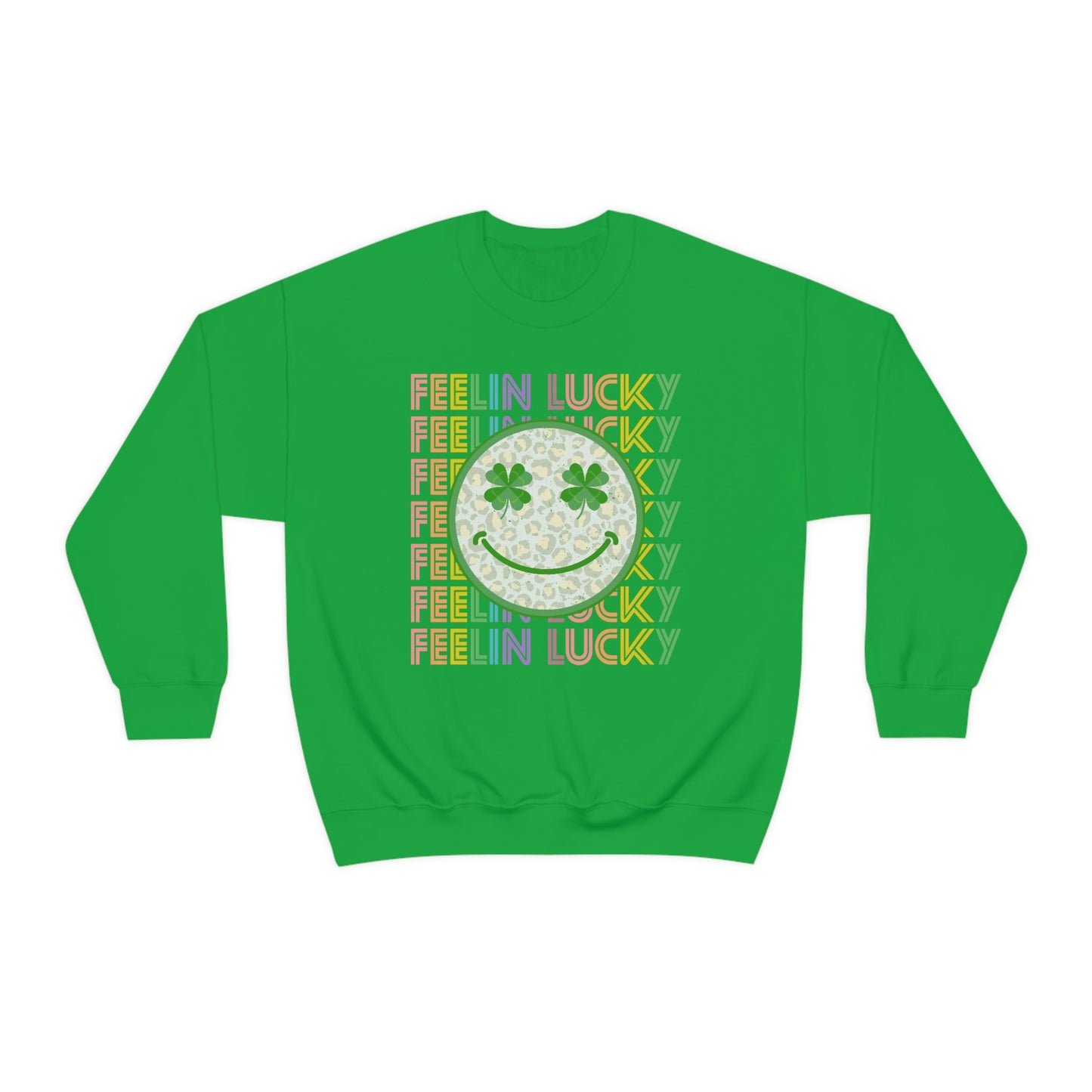 St. Patrick's Day "Feelin Lucky Smiley Face" Unisex Heavy Blend Crewneck Sweatshirt