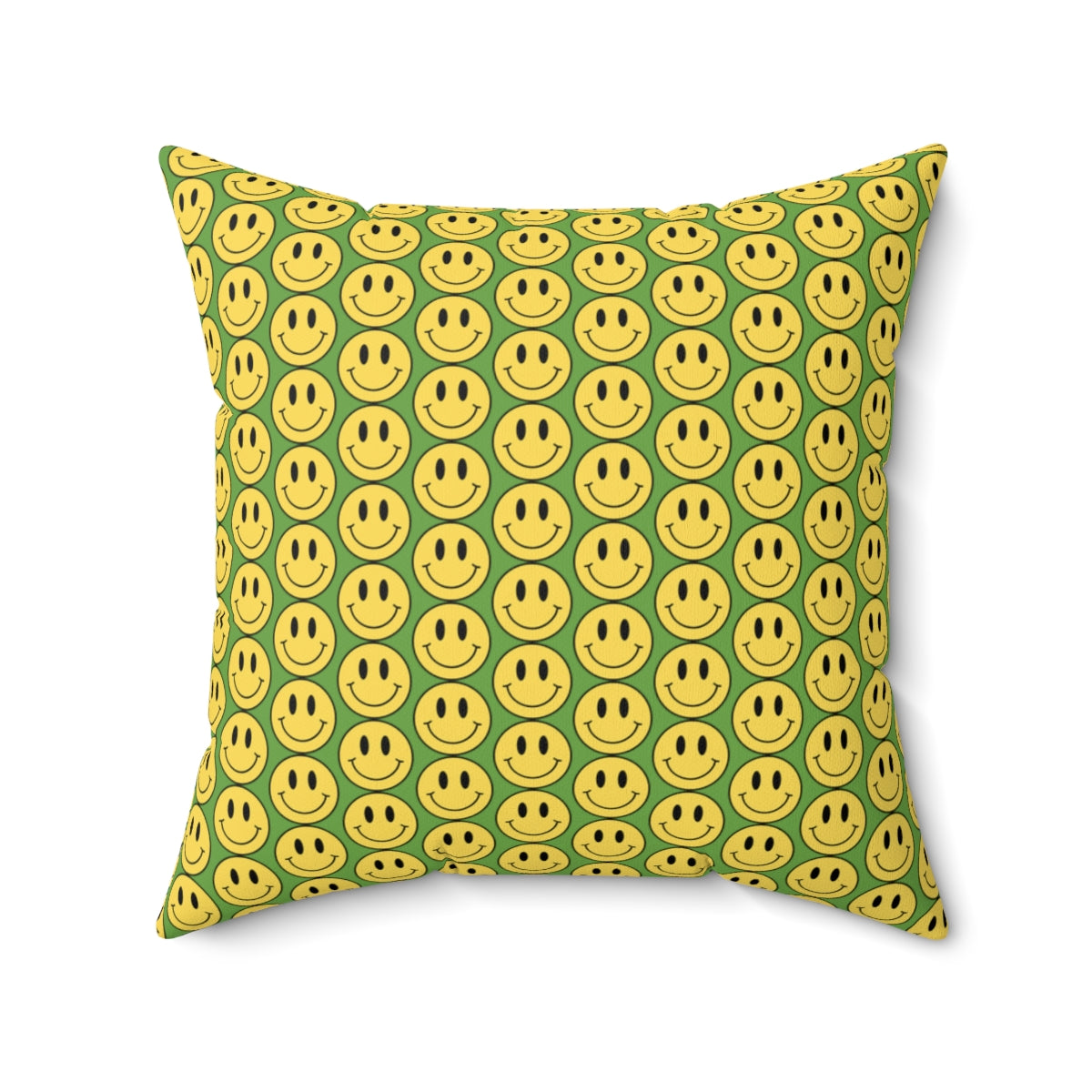 Yellow and Green Smiley Face Pattern Spun Polyester Square Pillow